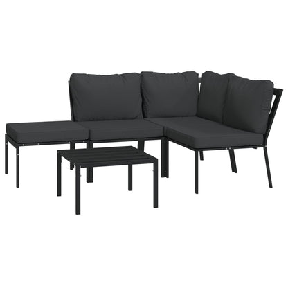 Set Salotto da Giardino 5pz con Cuscini Grigi in Acciaio