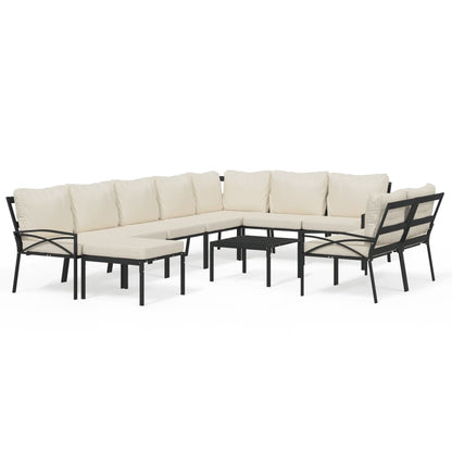 Set Salotto da Giardino 11pz con Cuscini Sabbia in Acciaio