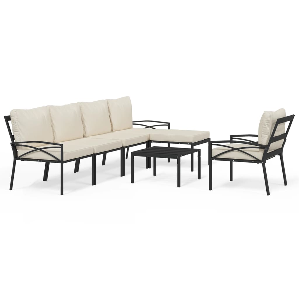 Set Salotto da Giardino 7pz con Cuscini Sabbia in Acciaio