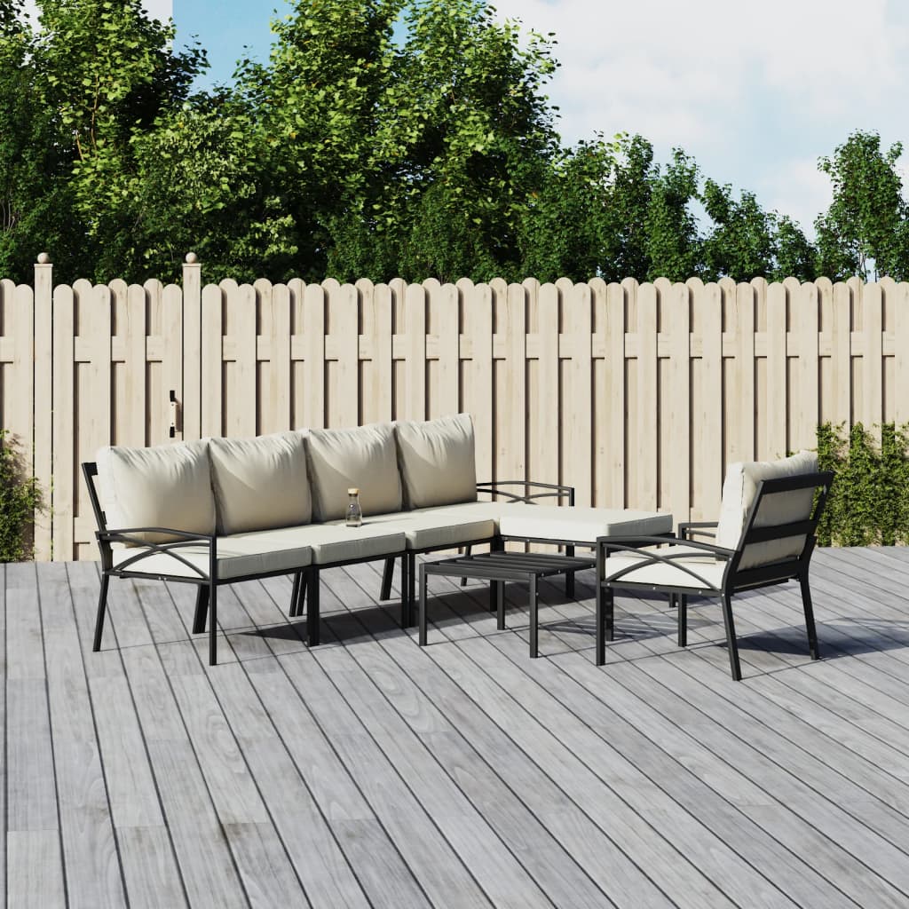 Set Salotto da Giardino 7pz con Cuscini Sabbia in Acciaio