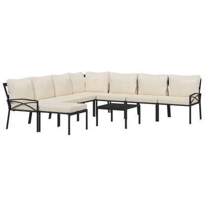 Set Salotto da Giardino 9pz con Cuscini Sabbia in Acciaio