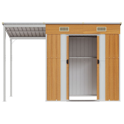 Capannone Tetto Esteso Marrone Chiaro 277x110,5x181cm Acciaio