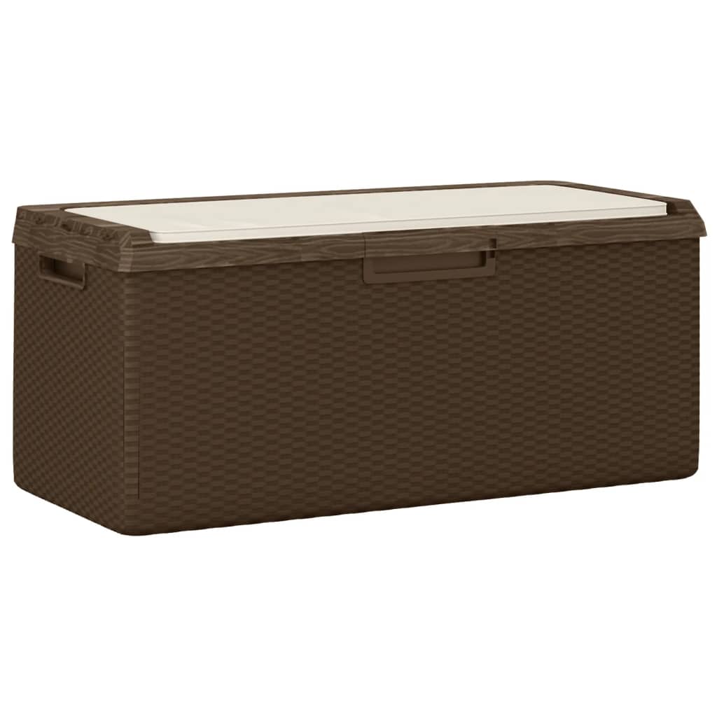 Baule da Giardino con Cuscino Seduta Marrone 350 L in PP