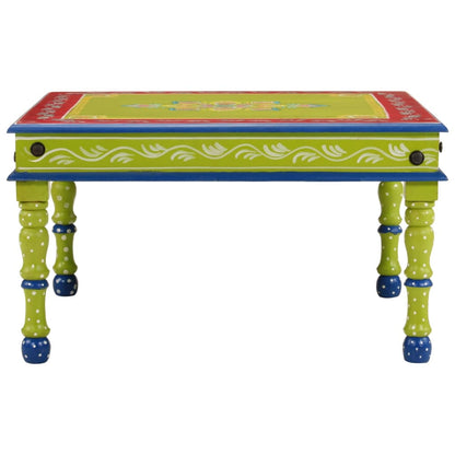Tavolino Salotto Verde Dipinto a Mano Legno Massello di Mango