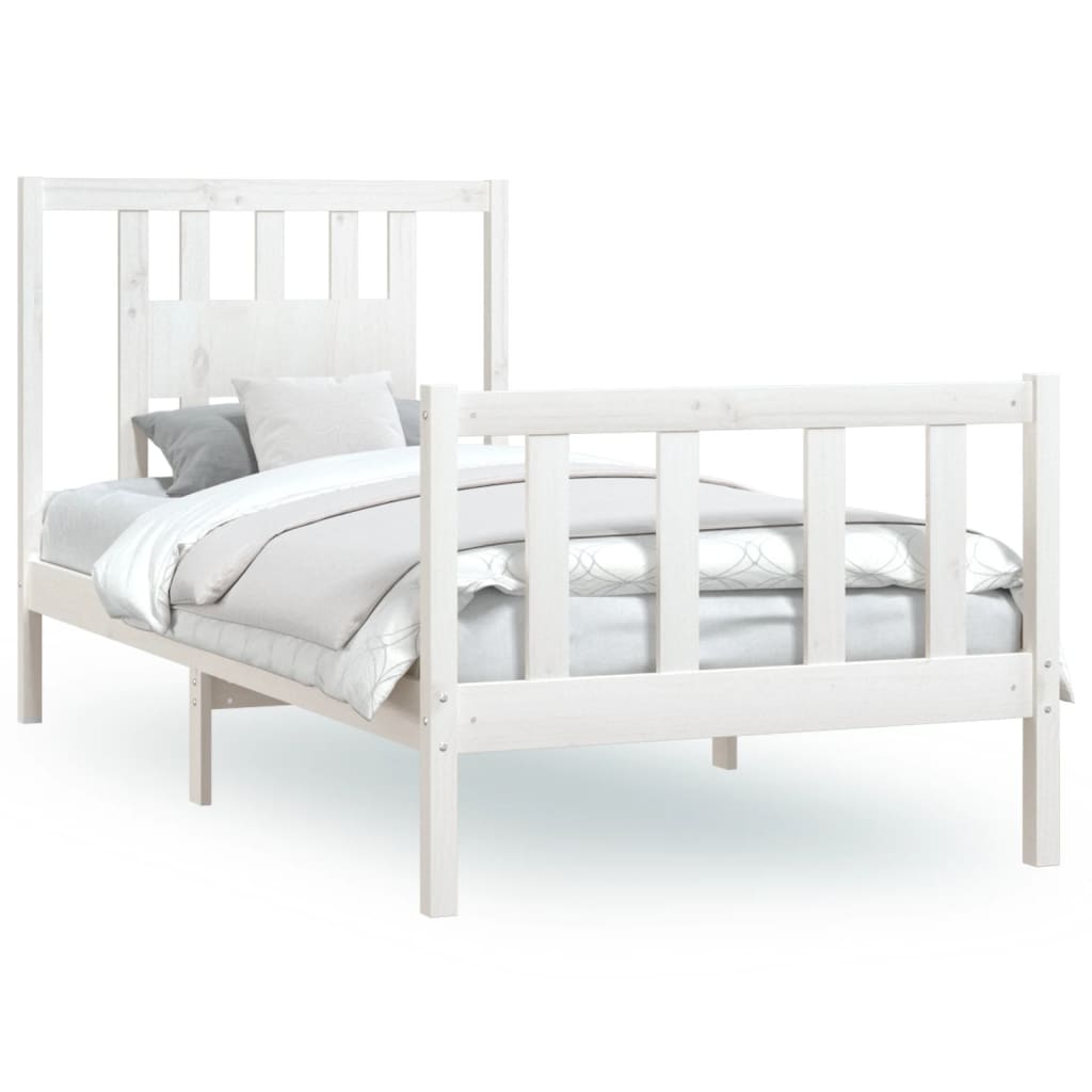 Giroletto con Testiera Bianco Legno Massello di Pino 90x200 cm