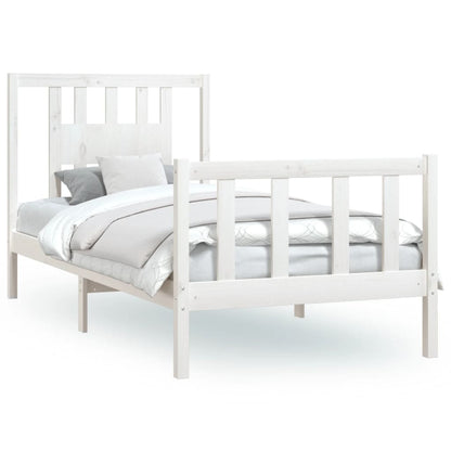 Giroletto con Testiera Bianco Legno Massello di Pino 90x200 cm
