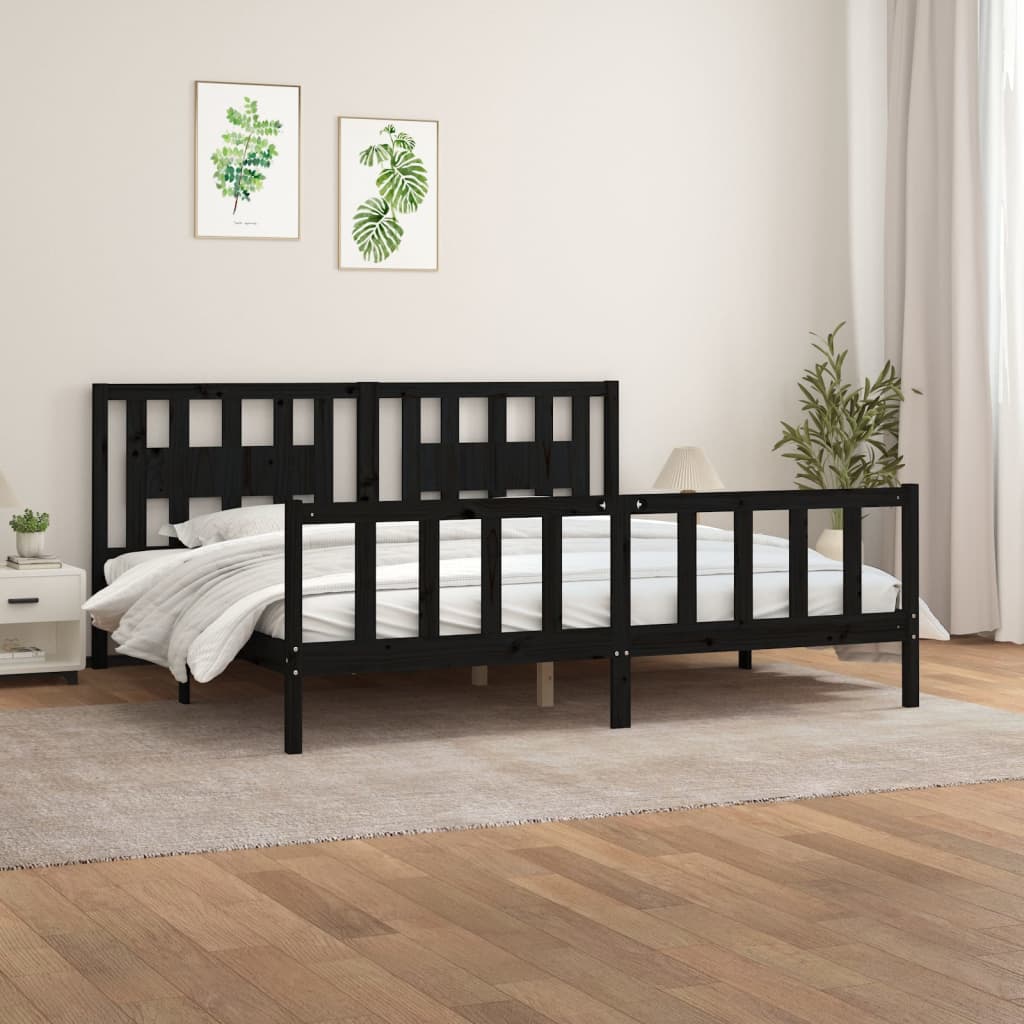 Giroletto con Testiera Nero in Legno 180x200 cm Super King