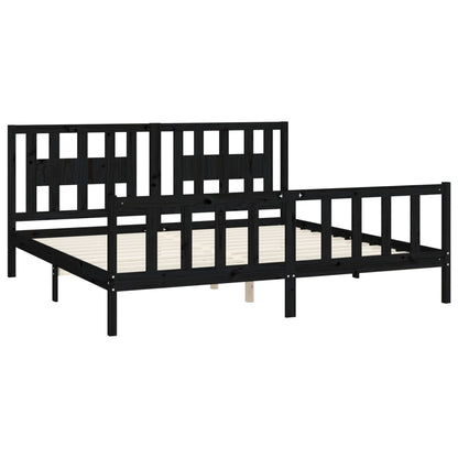 Giroletto con Testiera Nero Legno Massello di Pino 200x200 cm