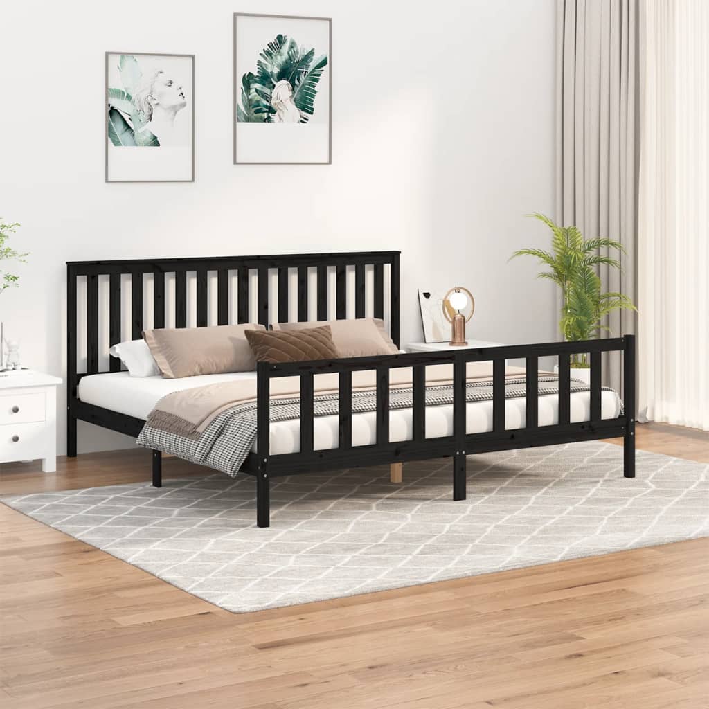 Giroletto con Testiera Nero in Legno 180x200 cm Super King