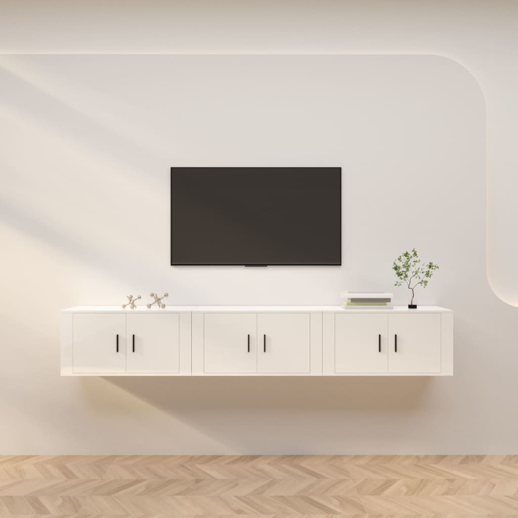 Mobili Porta TV a Parete 3 pz Bianco Lucido 80x34,5x40 cm