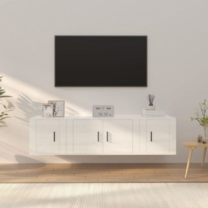 Set Mobili Porta TV 3 pz Bianco Lucido in Legno Multistrato