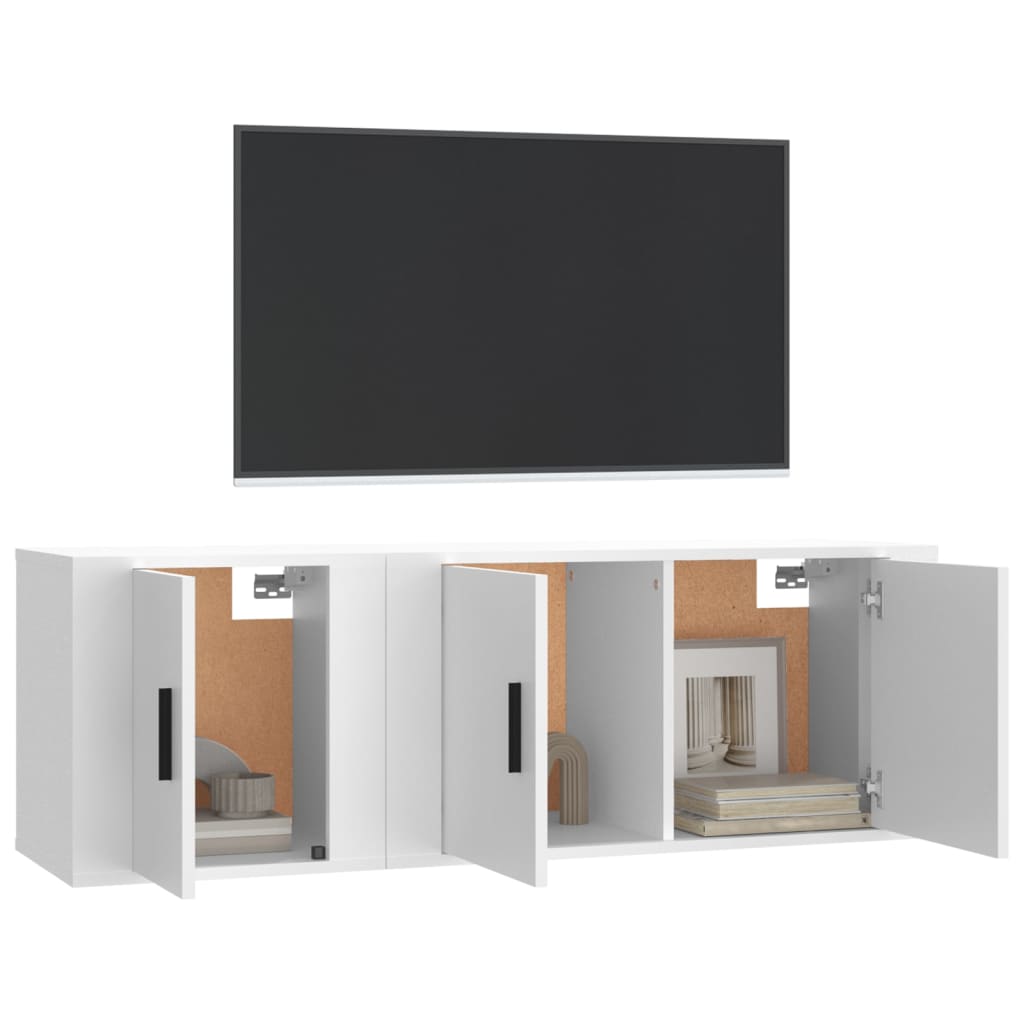 Set di Mobili Porta TV 2 pz Bianco in Legno Multistrato