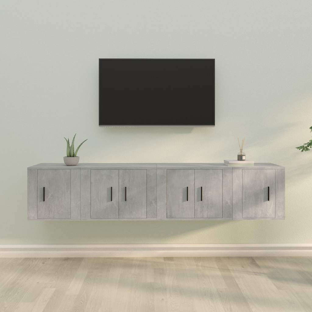 Set di Mobili Porta TV 4 pz Grigio Cemento in Legno Multistrato