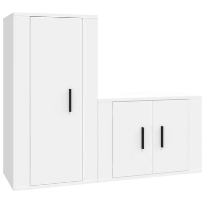 Set di Mobili Porta TV 2 pz Bianco in Legno Multistrato
