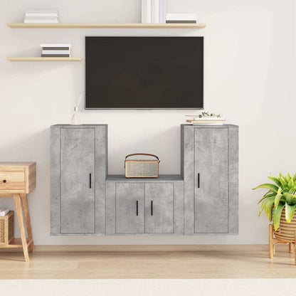 Set di Mobili Porta TV 3 pz Grigio Cemento in Legno Multistrato
