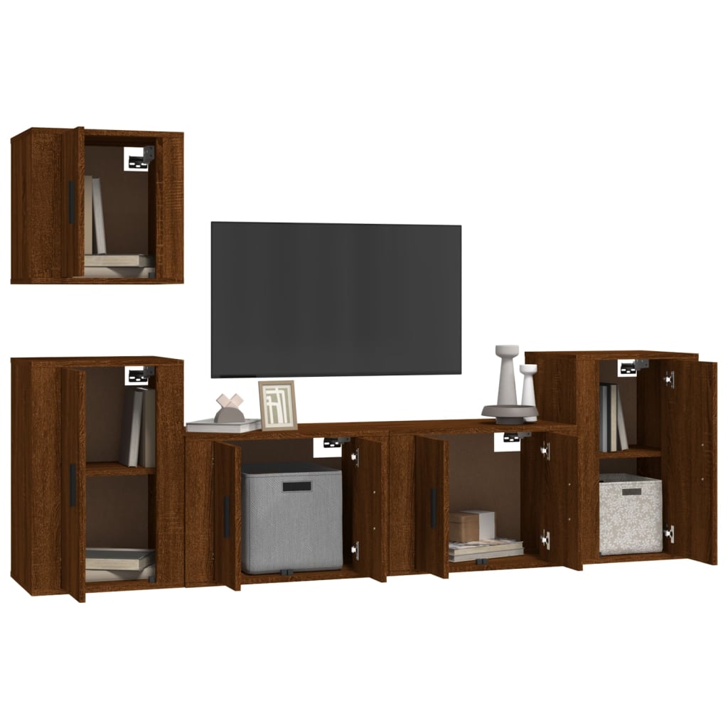 Set Mobili Porta TV 5 pz Rovere Marrone in Legno Multistrato