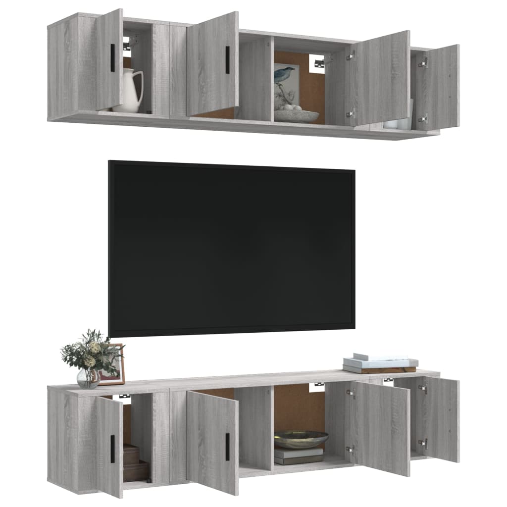 Set di Mobili Porta TV 6 pz Grigio Sonoma in Legno Multistrato