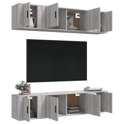Set di Mobili Porta TV 6 pz Grigio Sonoma in Legno Multistrato