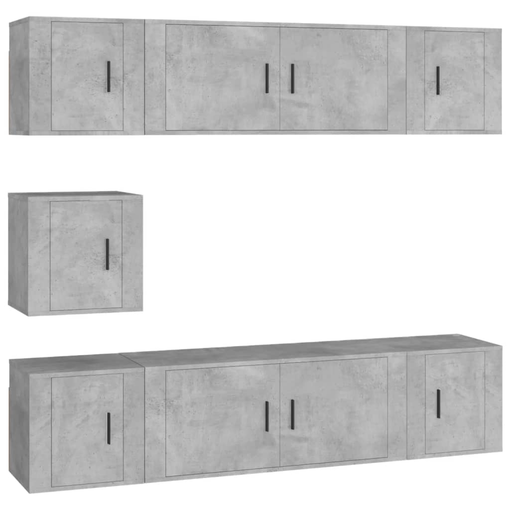 Set di Mobili Porta TV 7 pz Grigio Cemento in Legno Multistrato