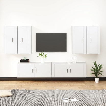 Set di Mobili Porta TV 6 pz Bianco in Legno Multistrato