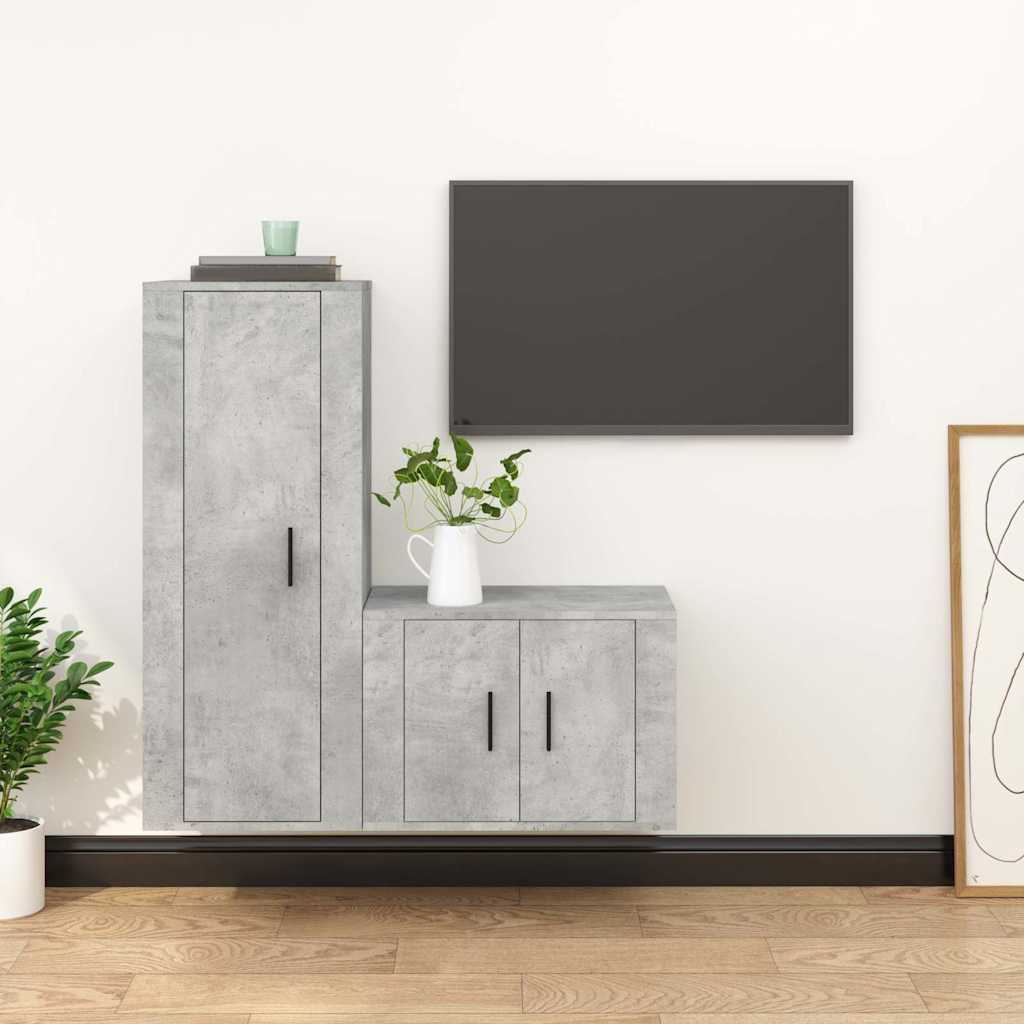Set di Mobili Porta TV 2 pz Grigio Cemento in Legno Multistrato