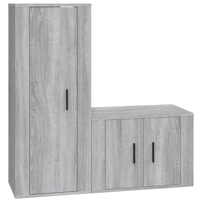 Set Mobili Porta TV 2 pz Grigio Sonoma in Legno Multistrato