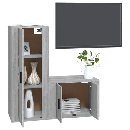 Set Mobili Porta TV 2 pz Grigio Sonoma in Legno Multistrato