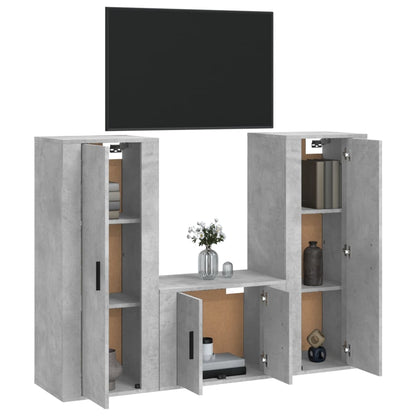 Set di Mobili Porta TV 3 pz Grigio Cemento in Legno Multistrato