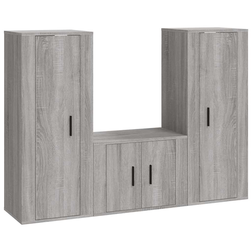 Set Mobili Porta TV 3 pz Grigio Sonoma in Legno Multistrato