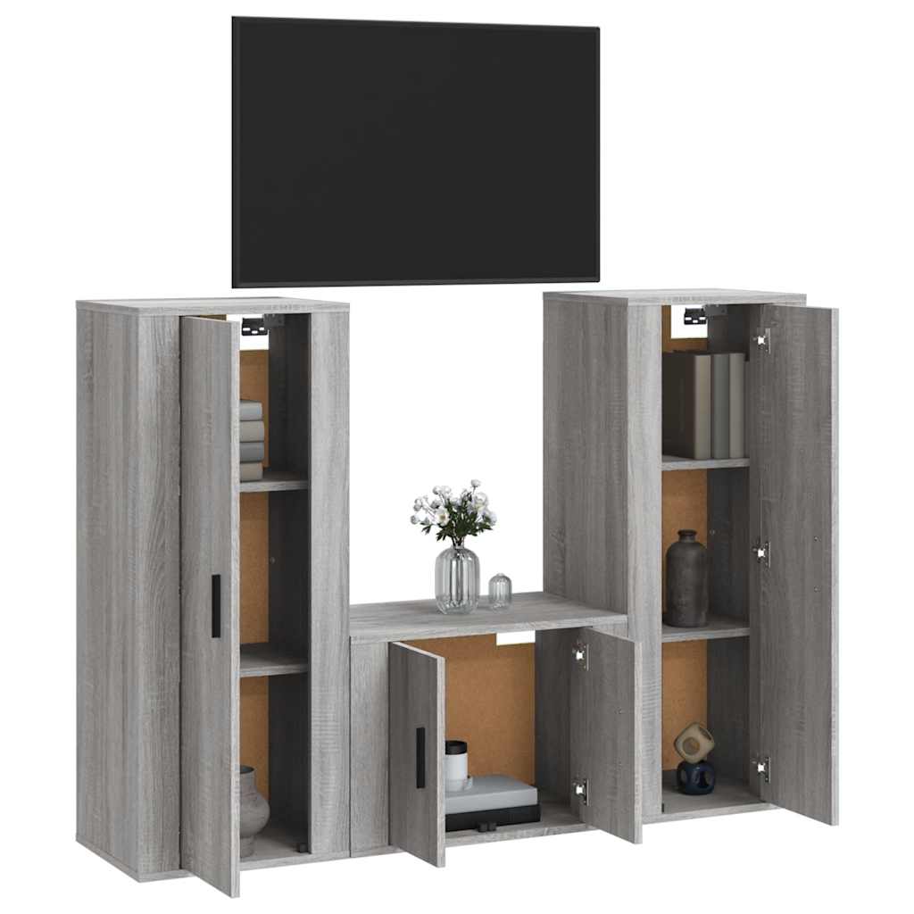 Set Mobili Porta TV 3 pz Grigio Sonoma in Legno Multistrato