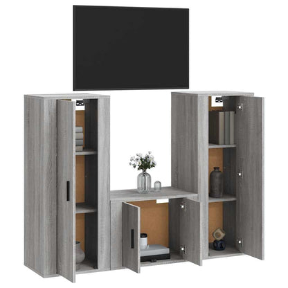 Set Mobili Porta TV 3 pz Grigio Sonoma in Legno Multistrato