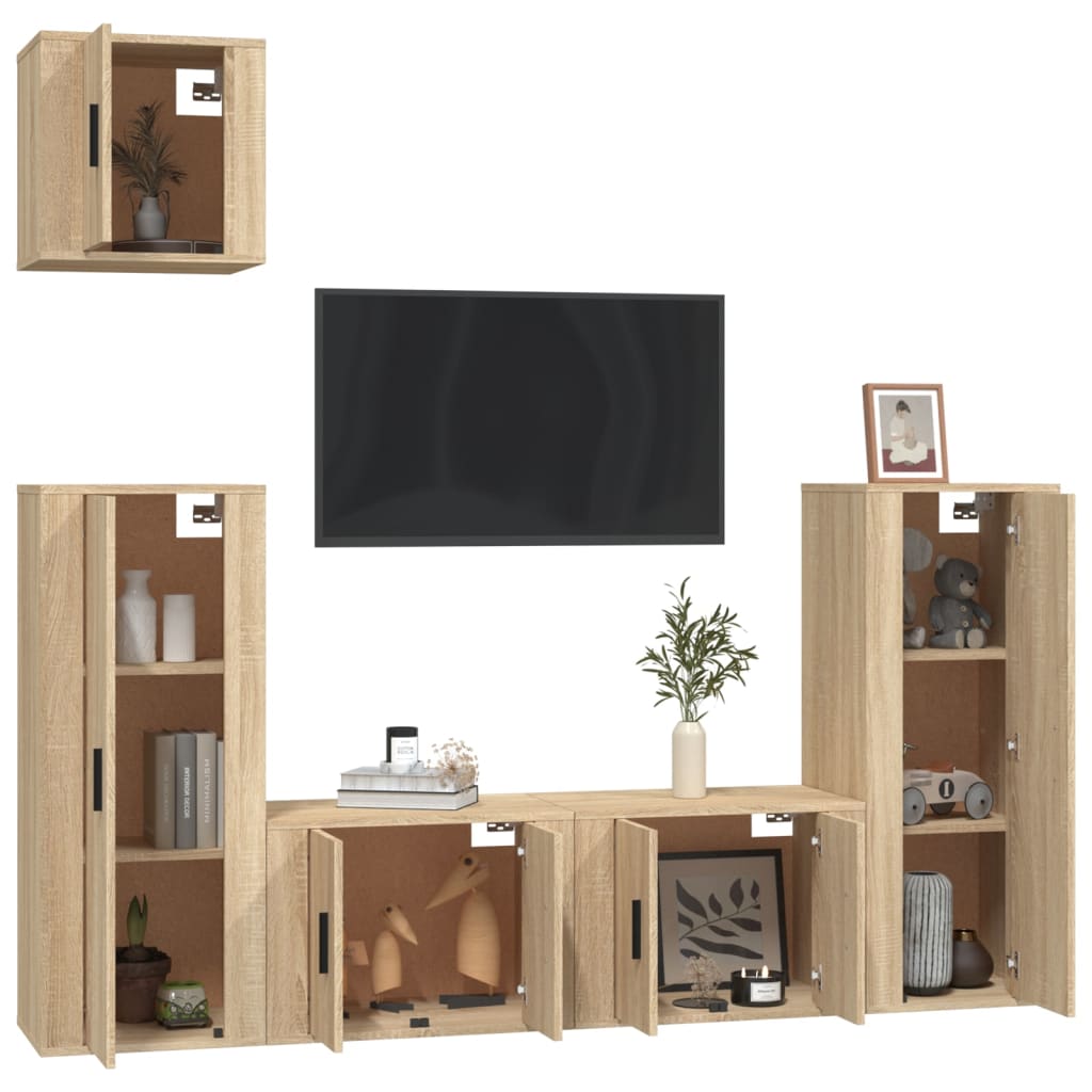 Set di Mobili Porta TV 5 pz Rovere Sonoma in Legno Multistrato