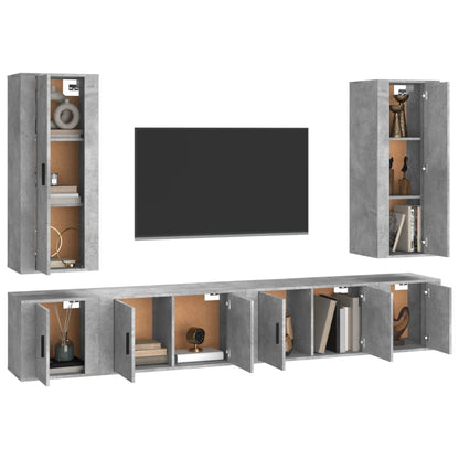 Set di Mobili Porta TV 6 pz Grigio Cemento in Legno Multistrato