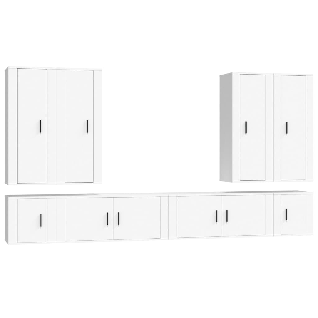 Set Mobili Porta TV 8pz Bianco in Legno Multistrato