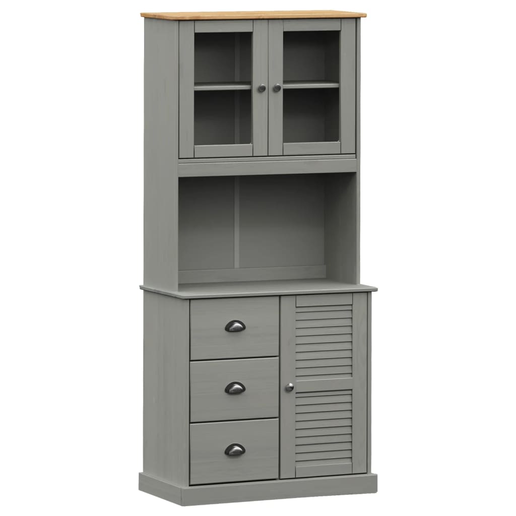 Credenza VIGO Grigia 78x40x175 cm in Legno Massello di Pino