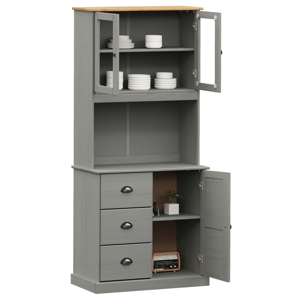 Credenza VIGO Grigia 78x40x175 cm in Legno Massello di Pino