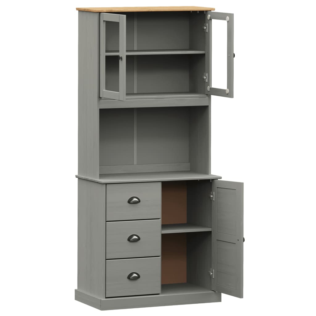 Credenza VIGO Grigia 78x40x175 cm in Legno Massello di Pino