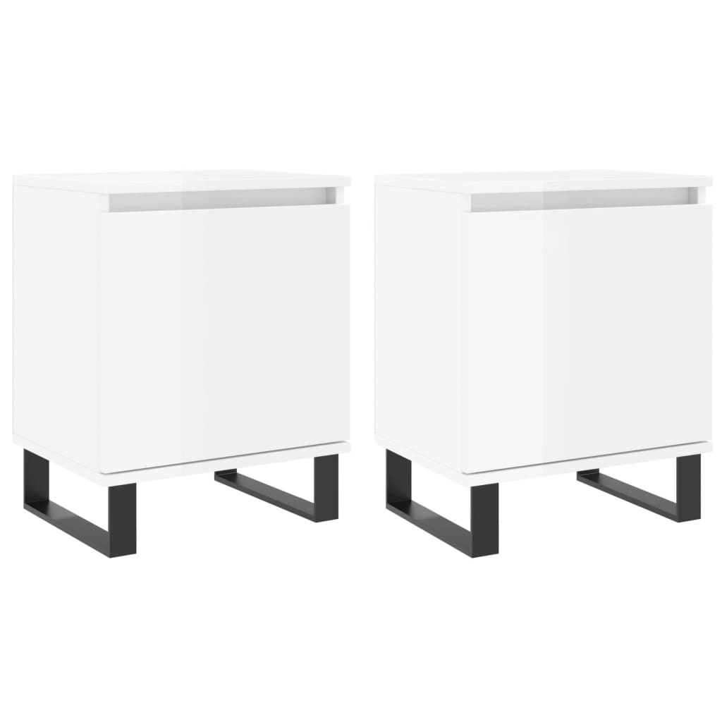 Comodini 2 pz Bianco Lucido 40x30x50 cm in Legno Multistrato