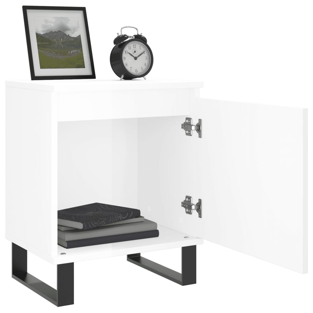 Comodini 2 pz Bianco Lucido 40x30x50 cm in Legno Multistrato