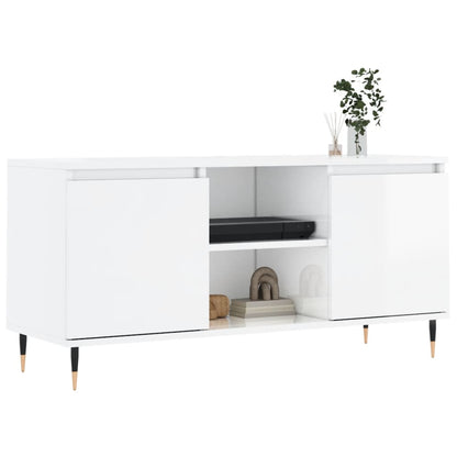 Mobile Porta TV Bianco Lucido 104x35x50 cm in Legno Multistrato