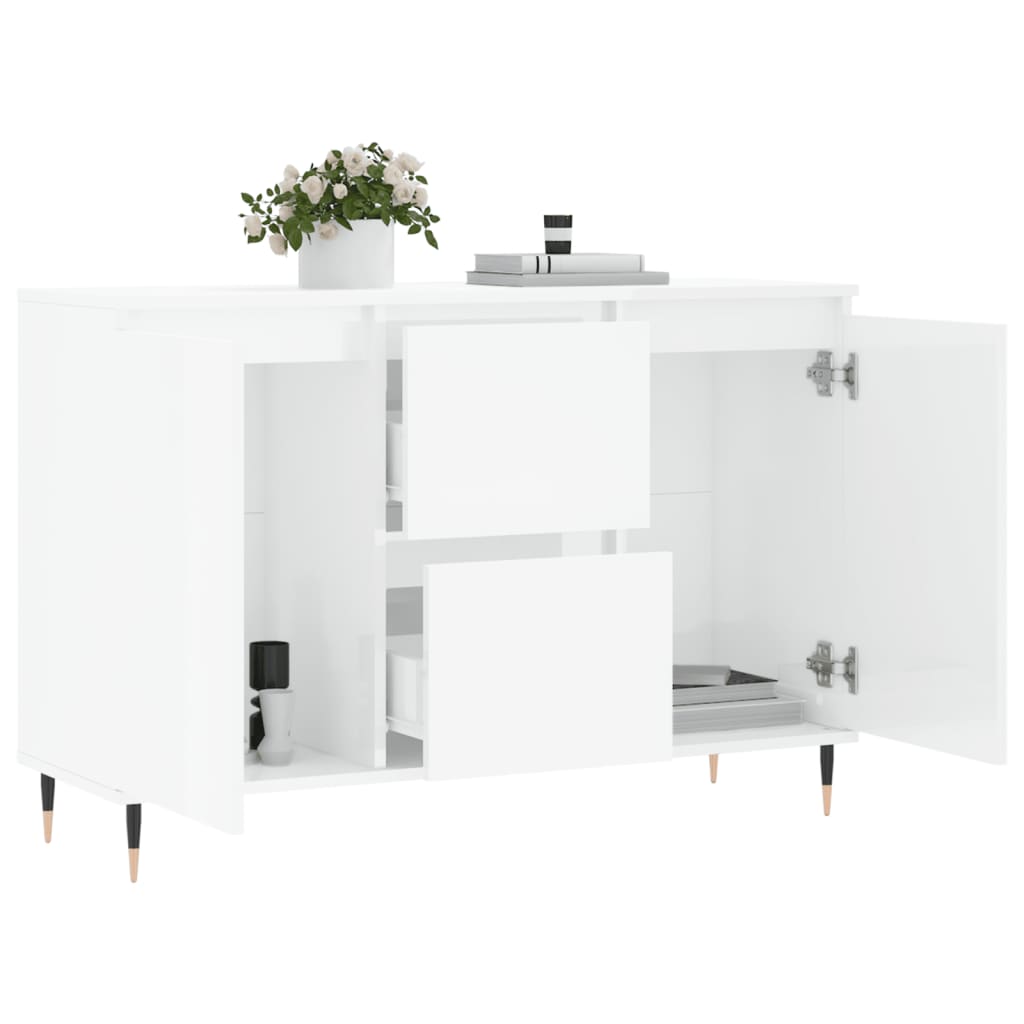 Credenza Bianco Lucido 104x35x70 cm in Legno Multistrato