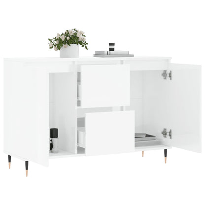 Credenza Bianco Lucido 104x35x70 cm in Legno Multistrato