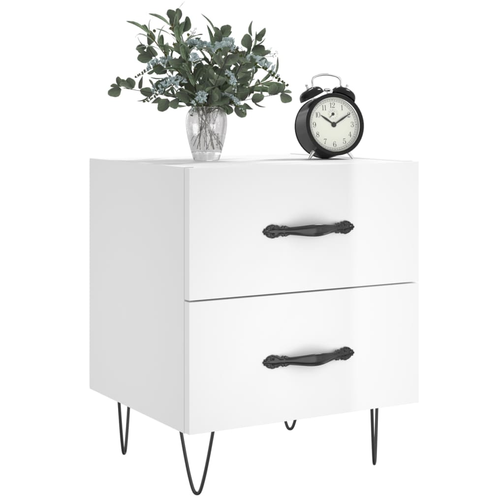 Comodino Bianco Lucido 40x35x47,5 cm in Legno Multistrato