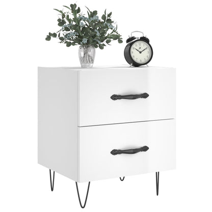 Comodino Bianco Lucido 40x35x47,5 cm in Legno Multistrato
