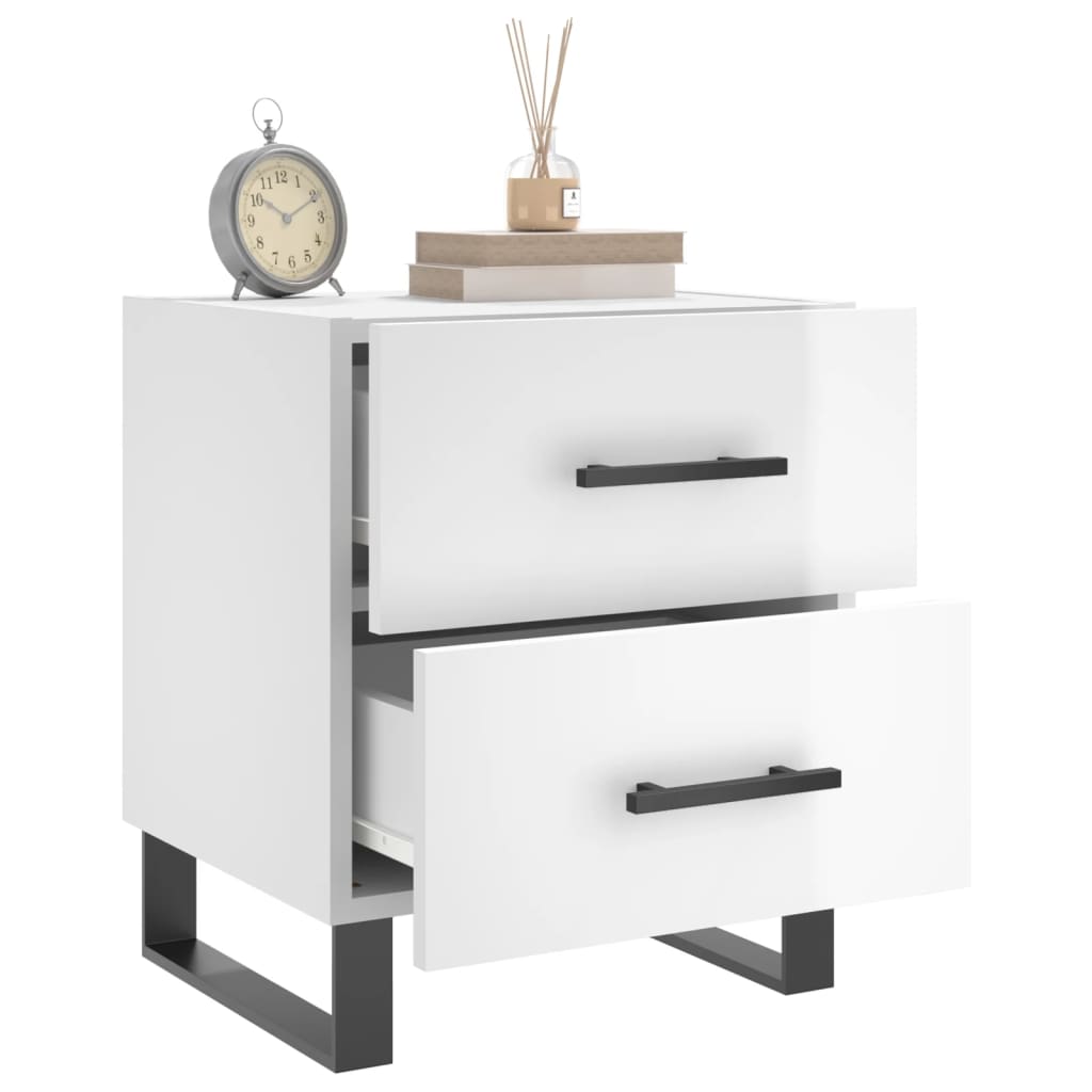 Comodini 2 pz Bianco Lucido 40x35x47,5 cm in Legno Multistrato