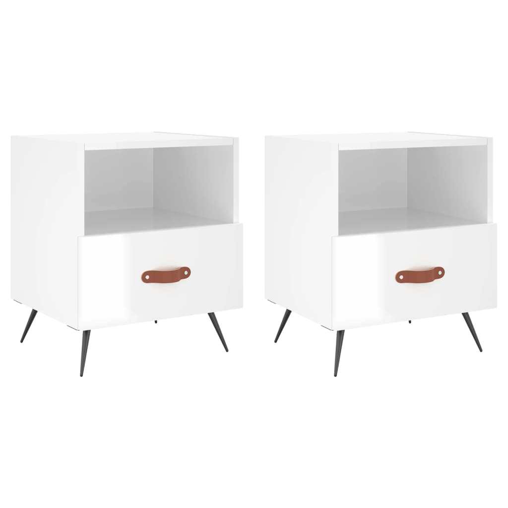 Comodini 2 pz Bianco Lucido 40x35x47,5 cm in Legno Multistrato