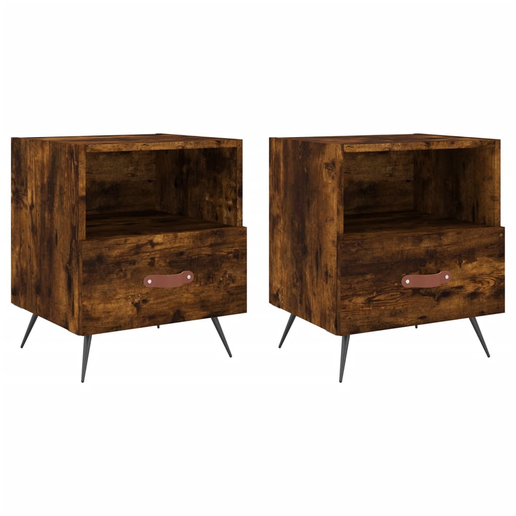 Comodini 2 pz Rovere Fumo 40x35x47,5 cm in Legno Multistrato