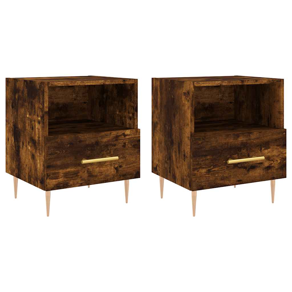 Comodini 2 pz Rovere Fumo 40x35x47,5 cm in Legno Multistrato
