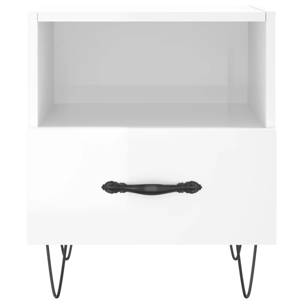Comodino Bianco Lucido 40x35x47,5 cm in Legno Multistrato