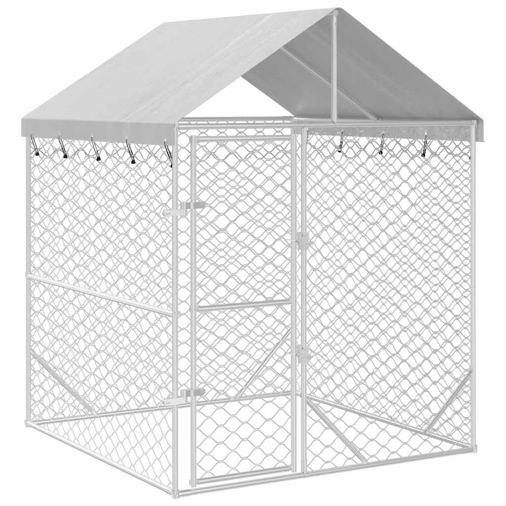 Cuccia Cani da Esterno Tetto Argento 2x2x2,5 m Acciaio Zincato